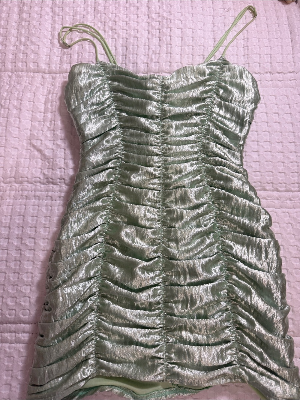 Satin Ruched Slip Dress in Mint Green